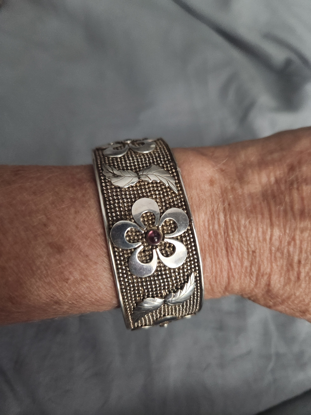 Sajen Sterling  Silver Floral Cuff Bracelet with Amethyst Accents